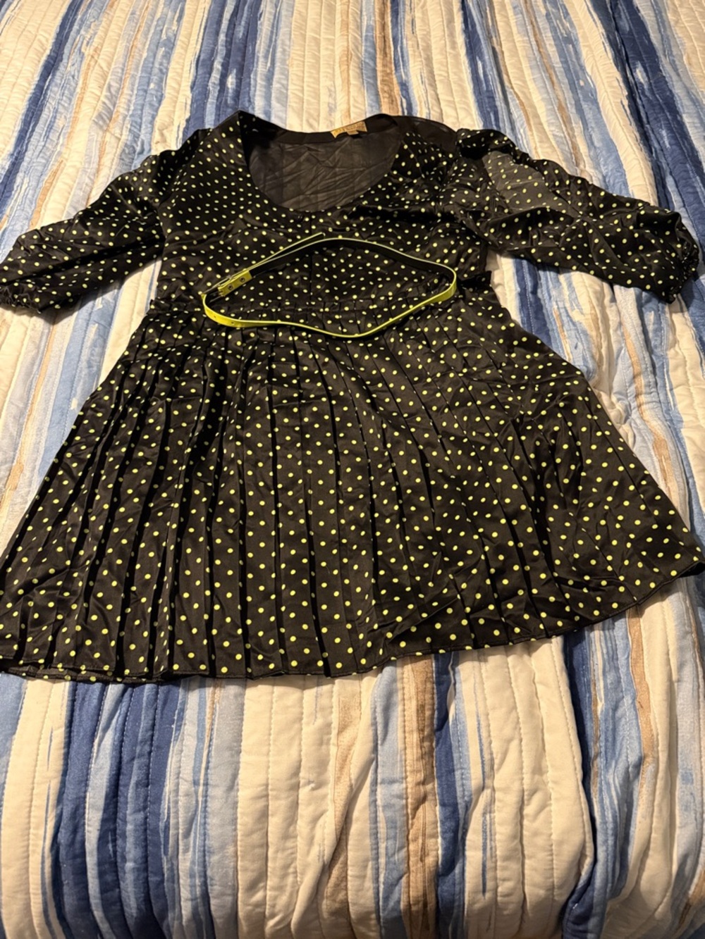 princess vera wang Black Dress with neon yellow polka dots